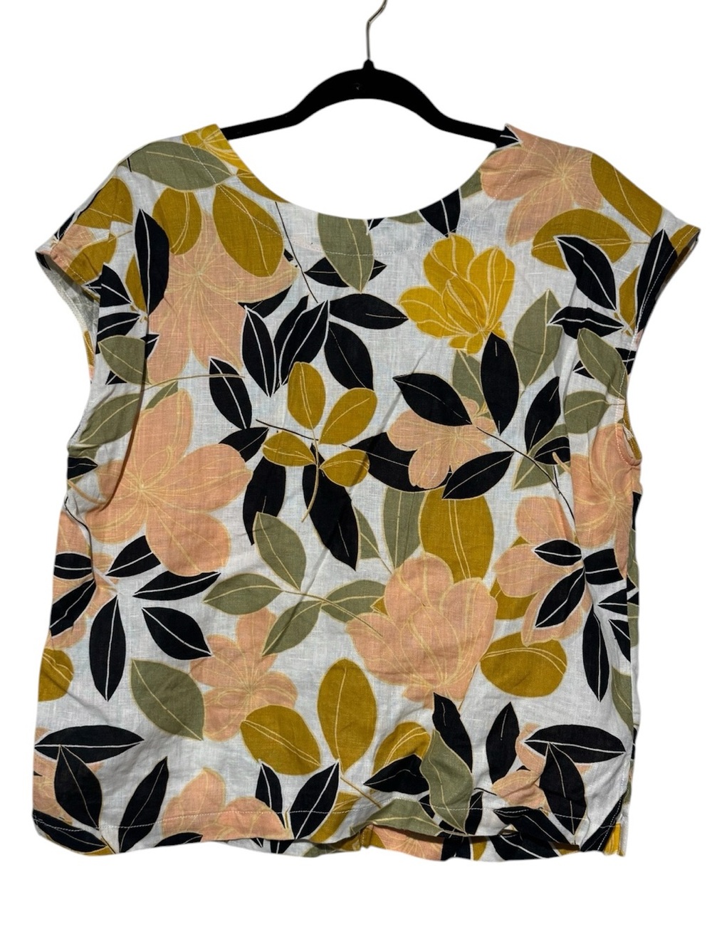 Rachel Zoe 100% Linen Top Blouse Bold Floral Wooden Buttons Loose Flowy Summer